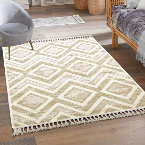 BEŻOWY DYWAN Z FRĘDZLAMI DO SALONU - DYWANY LOFT ANKONA - (7680B beige/beige) 120x170