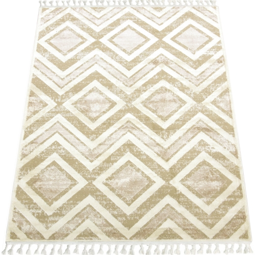 BEŻOWY DYWAN Z FRĘDZLAMI DO SALONU - DYWANY LOFT ANKONA - (7680B beige/beige) 120x170