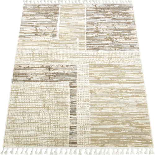 BEŻOWY BRĄZOWY DYWAN Z FRĘDZLAMI DO SALONU - DYWANY LOFT ANKONA - (9591A beige/brown) 120x170